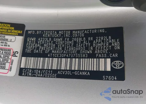 2007 Toyota Camry Solara Sport z USA, uszkodzony, nr VIN 4T1CE30P47U755583